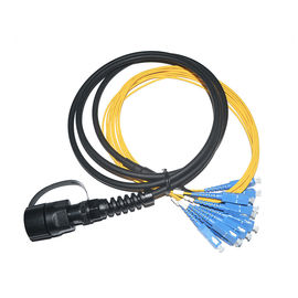 MPO imperméable noir - corde de correction optique de sortance de fibre de mode unitaire de noyau de Sc 12 3 mètres