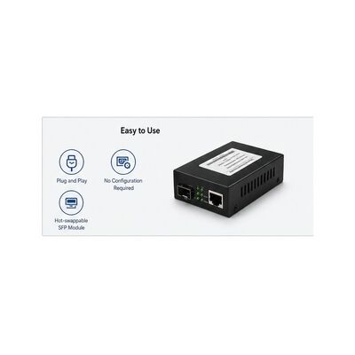 acheter Convertisseur de médias SFP industriel Gigabit avec double alimentation en courant continu 12-48V, protection IP40 et température de fonctionnement de -40°C à 85°C online manufacture